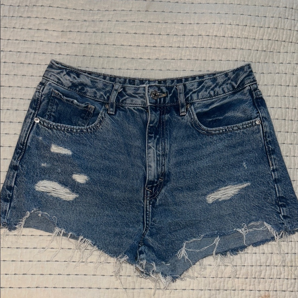 High-Rise Distressed Denim Shorts
